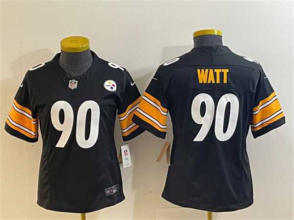 Womens Pittsburgh Steelers #90 T. J. Watt Black 2023 F.U.S.E. Stitched Jerseys->women nfl jersey->Women Jersey